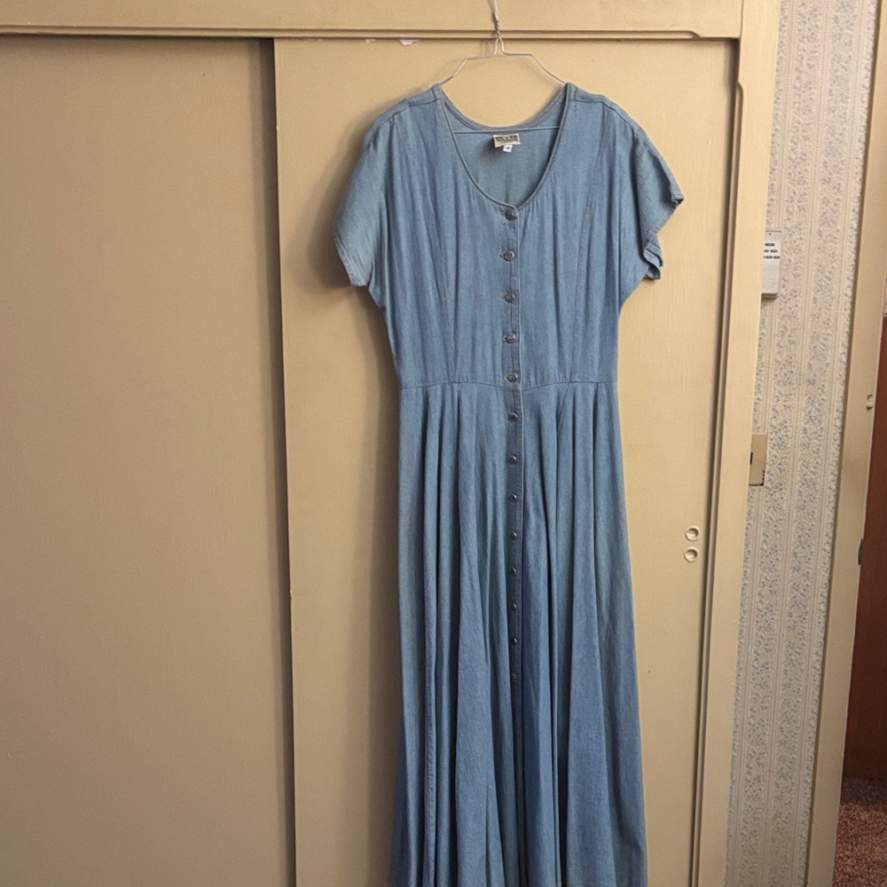 Denim western Blue Button-Down Maxi Dress